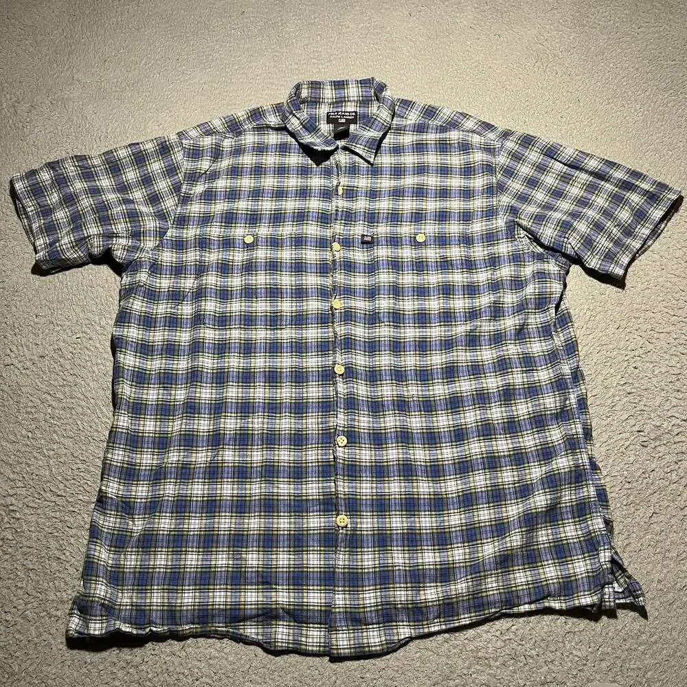 Polo Jeans Ralph Lauren Short Sleeve Button Shirt Mens Large Multicolor Plaid